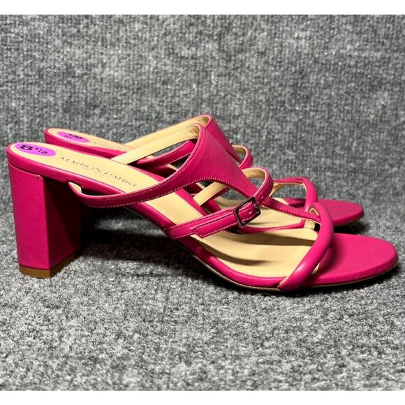 Marion Parke Pink Leather Sandals Heeled Slide Size 39.5 US 8.5 NEW - Picture 1 of 10